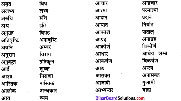 Bihar Board Class 12th Hindi व्याकरण विलोम या विपरीतार्थक शब्द 2