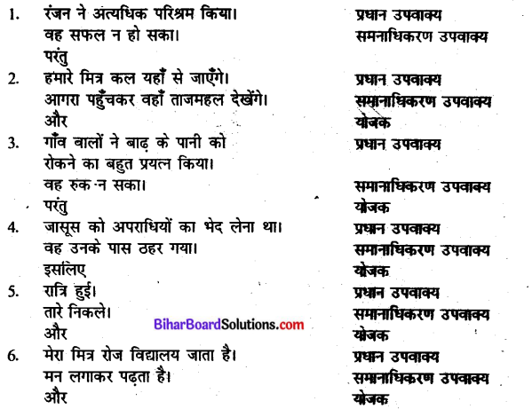 Bihar Board Class 10 Hindi व्याकरण वाक्य-भेद 2