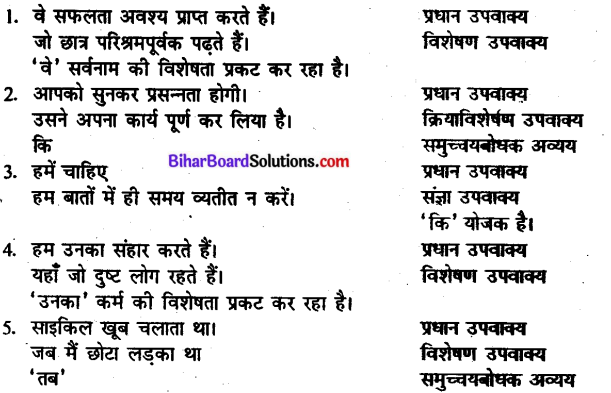 Bihar Board Class 10 Hindi व्याकरण वाक्य-भेद - 3