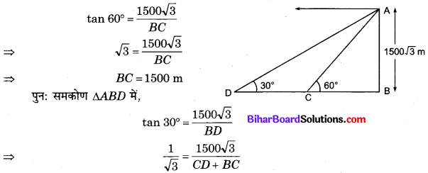 Bihar Board Class 10 Maths Solutions Chapter 9 त्रिकोणमिति के कुछ अनुप्रयोग Additional Questions SAQ 3